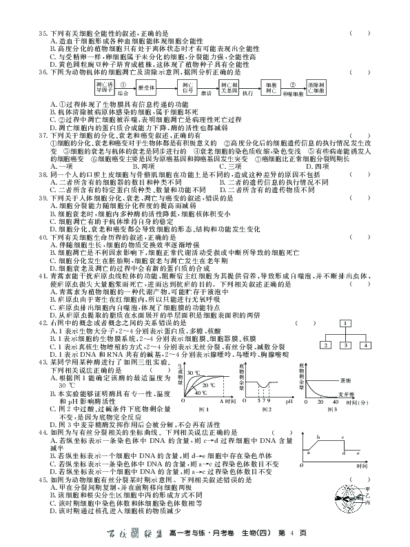 百校联盟2019-2020学年高一上学期第四次月考生物试题 PDF版含解析