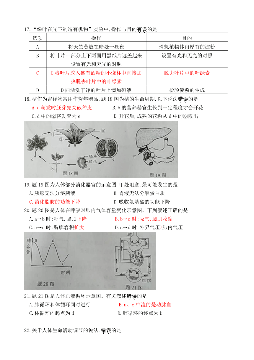 广东省2018年初中学业考试生物试题（word版，有答案）