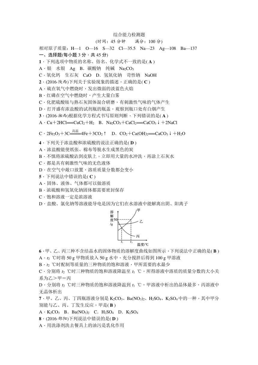 2017年春人教版九年级化学下册综合能力检测题（带答案）