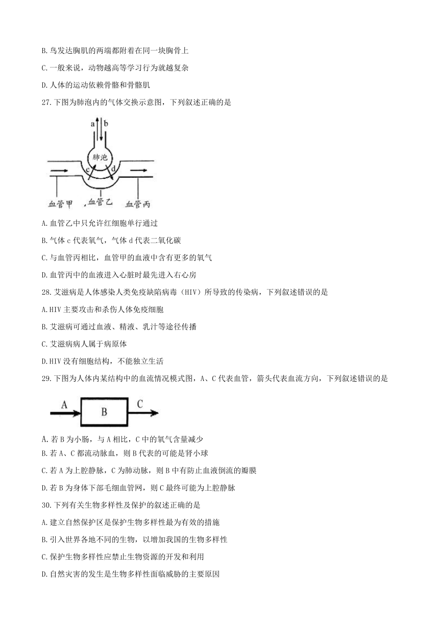 江苏省宜兴市2017年毕业会考生物试题（word版含答案）