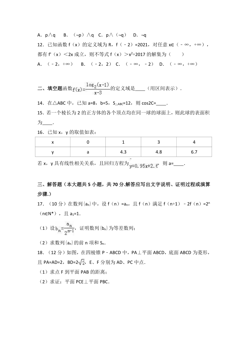 吉林省白山市2017年高考数学二模试卷（解析版）（文科）