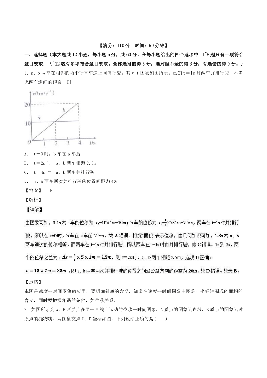 第05单元 运动图象 追及与相遇问题-2018-2019学年高一物理单元检测（必修1）