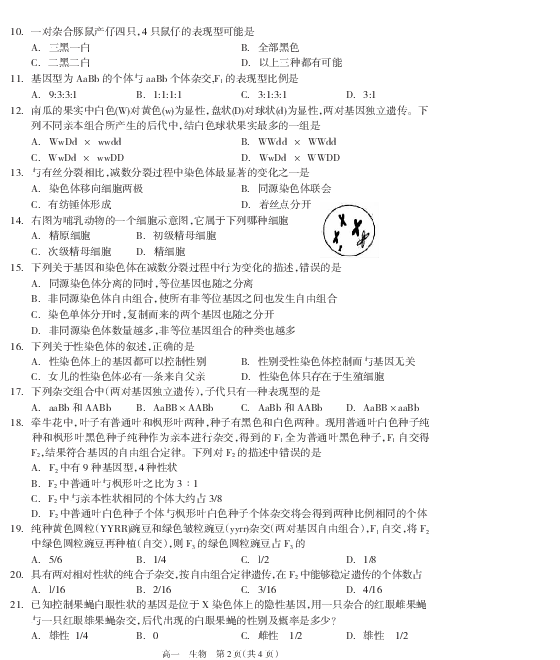 湖南省隆回县2018-2019学年高一下学期期末考试生物试题 PDF版含答案