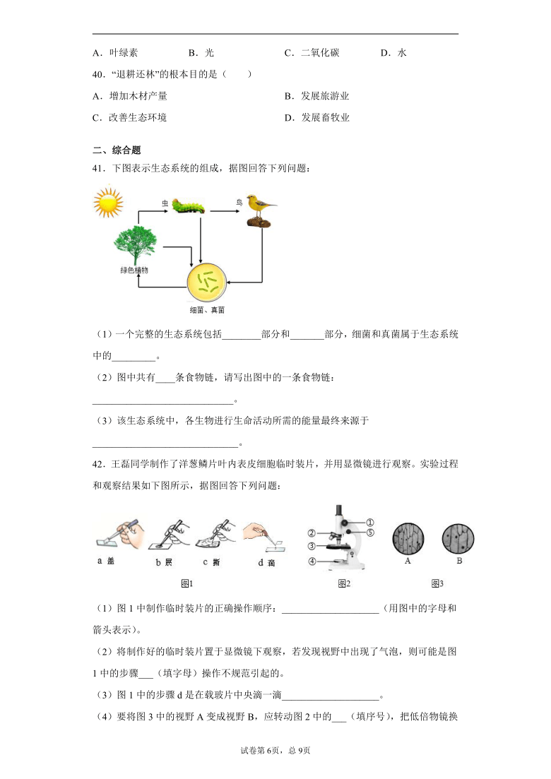 云南省红河州元阳县2020-2021学年七年级上学期期末检测生物试题（word版含解析）