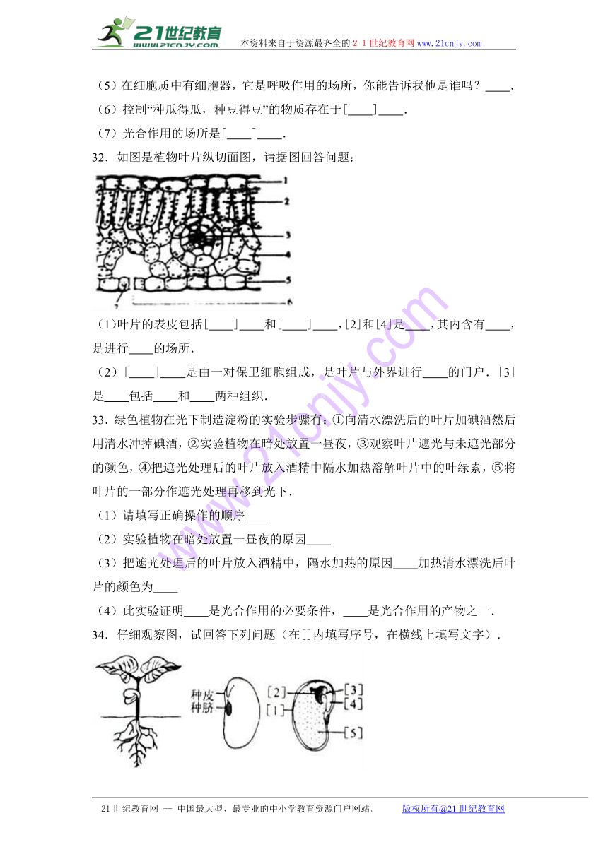 甘肃省张掖市高台县2016-2017学年七年级（上）期末生物试卷（解析版）