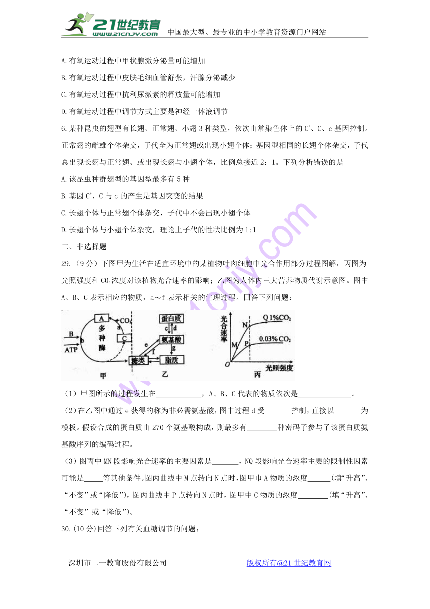 陕西省2018届高三年级第二次大联考理科综合生物试题