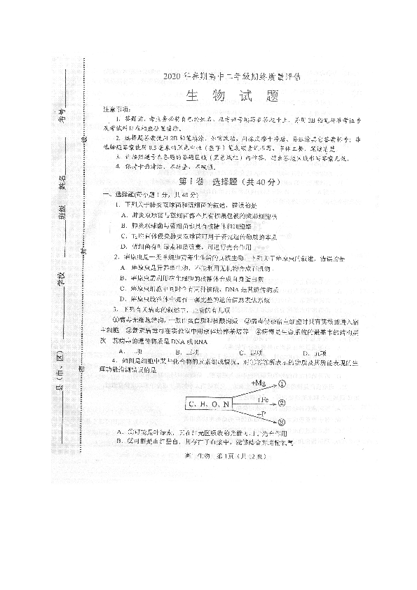 河南省南阳市2019-2020学年高二下学期期末考试生物试题 图片版