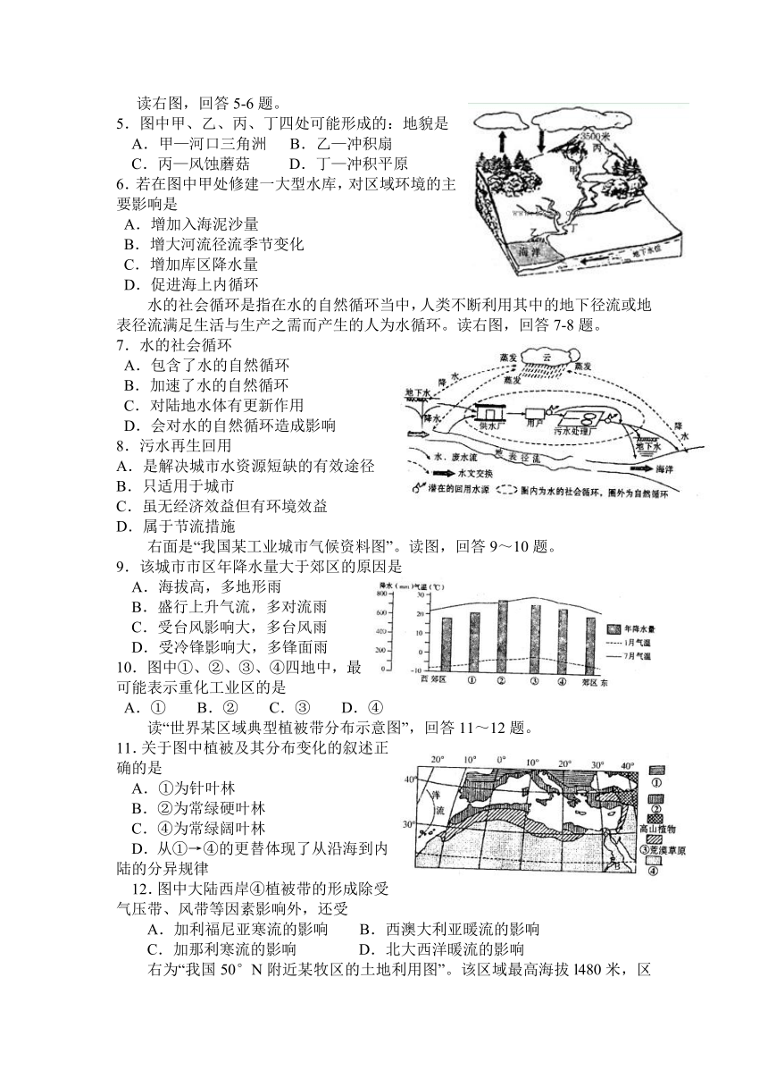 山东省临沂市2013届高三3月教学质量检测考试（一模）地理试题（无答案）