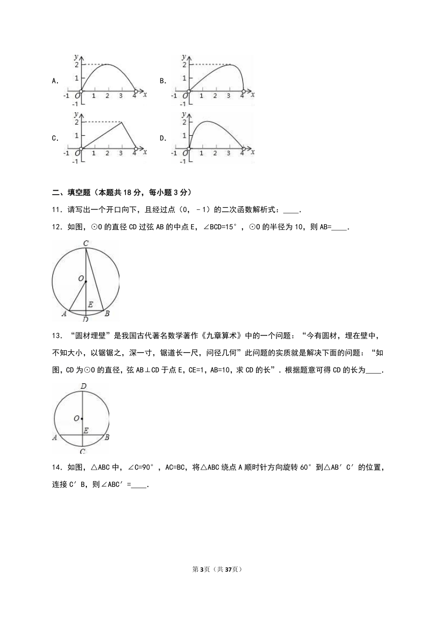 北京161中2016-2017学年九年级（上）月考数学试卷（11月份）（解析版）