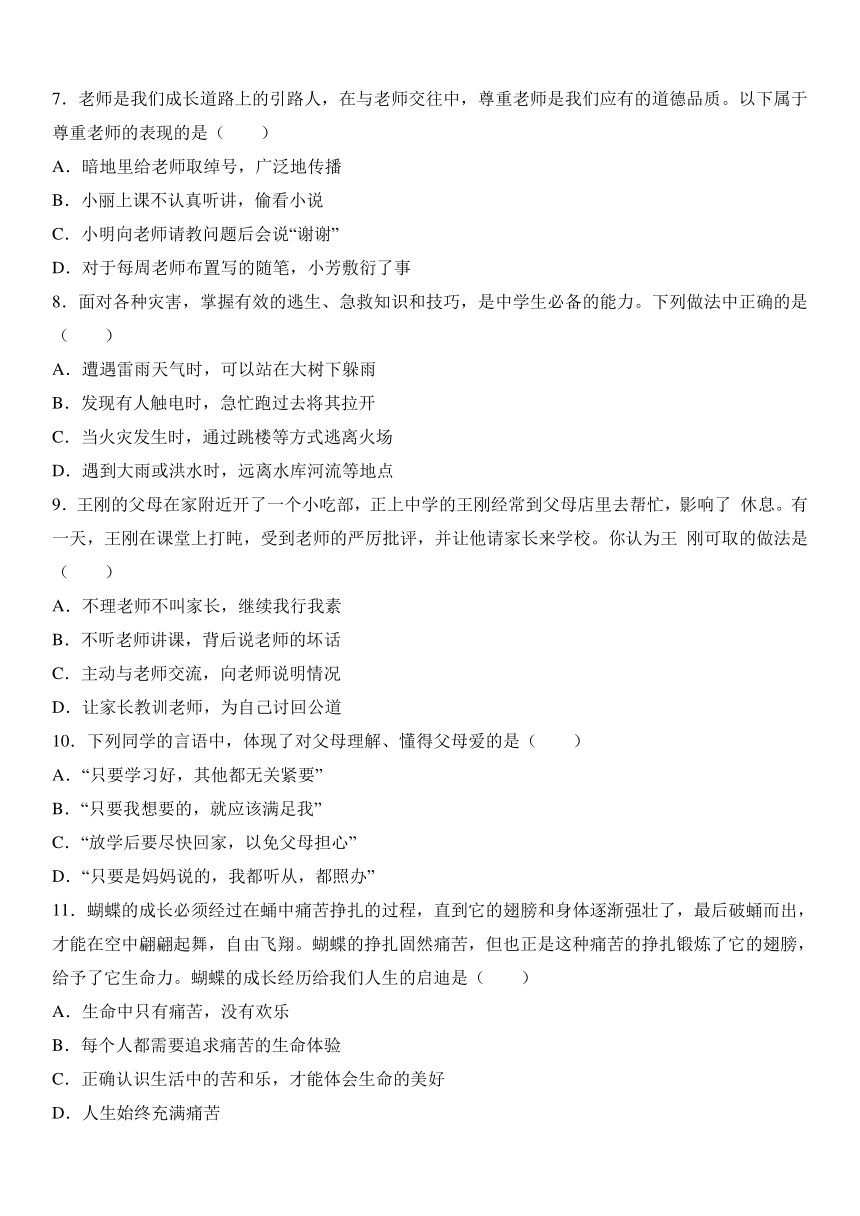 湖南省邵阳市2016-2017学年七年级（上）期末道德与法治试卷（解析版）