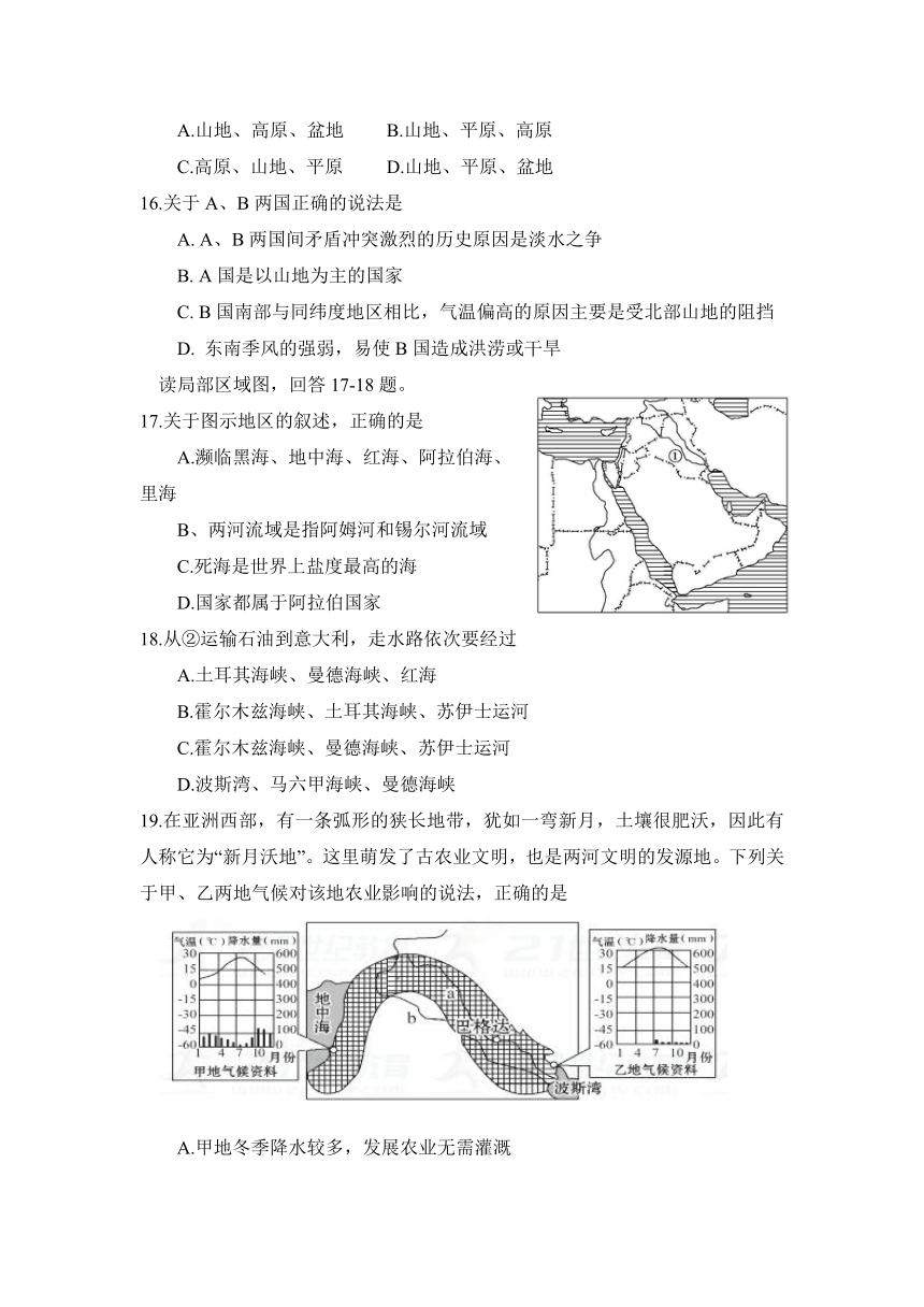 新疆乌鲁木齐市第四中学2017-2018学年高二上学期期中考试地理试题