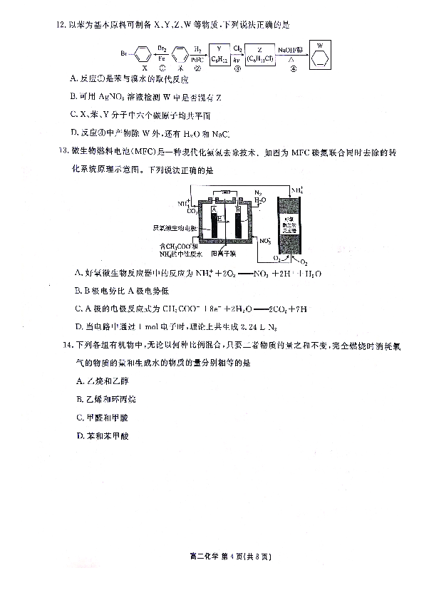 山东省淄博市高青一中2018-2019学年高一下学期期中考试化学试卷（PDF版）