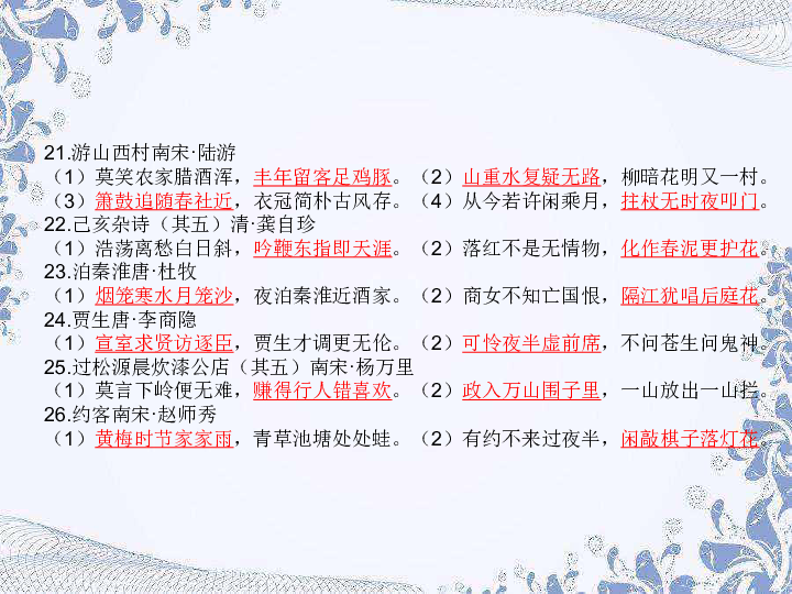 2020版中考语文复习孝感专用孝感题型  （二）古诗文默写  （直接性默写）（第1-4组）课件（23张PPT）