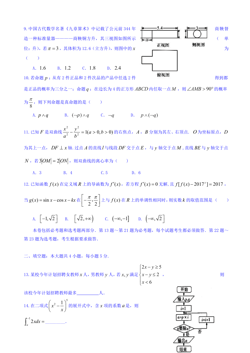 宁夏六盘山高级中学2017届高三第四次模拟考试数学（理）试题 Word版含答案