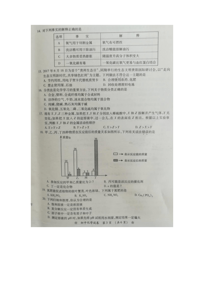 湖南省衡阳市2018年初中学业水平考试化学试题（图片版，无答案）