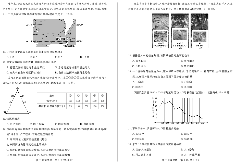 山东省德州市2019-2020学年度上学期期中试题高三地理（PDF版含答案）