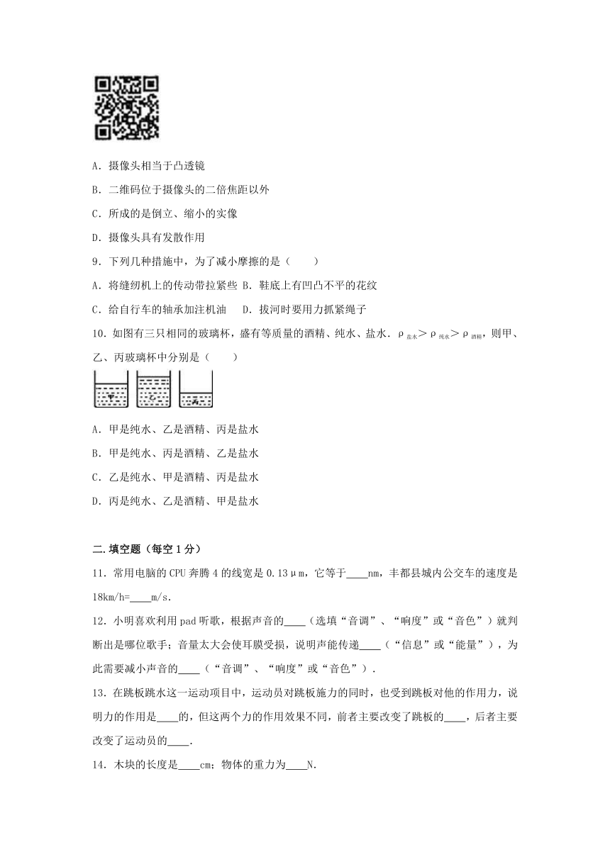 重庆市丰都县2016-2017学年八年级物理上学期期末试卷（含解析）新人教版