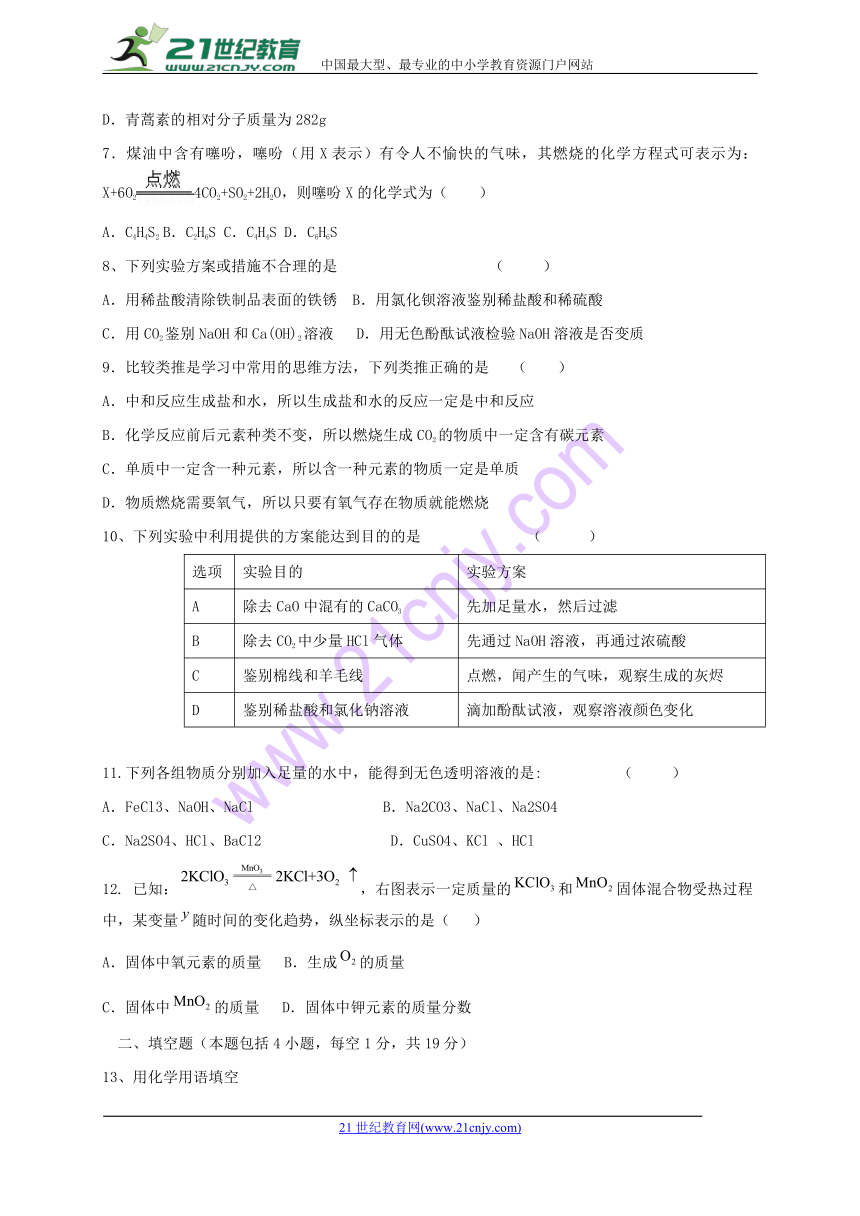 甘肃省武威市第十七中学2017-2018学年度九年级化学下学期期中试题（无答案）