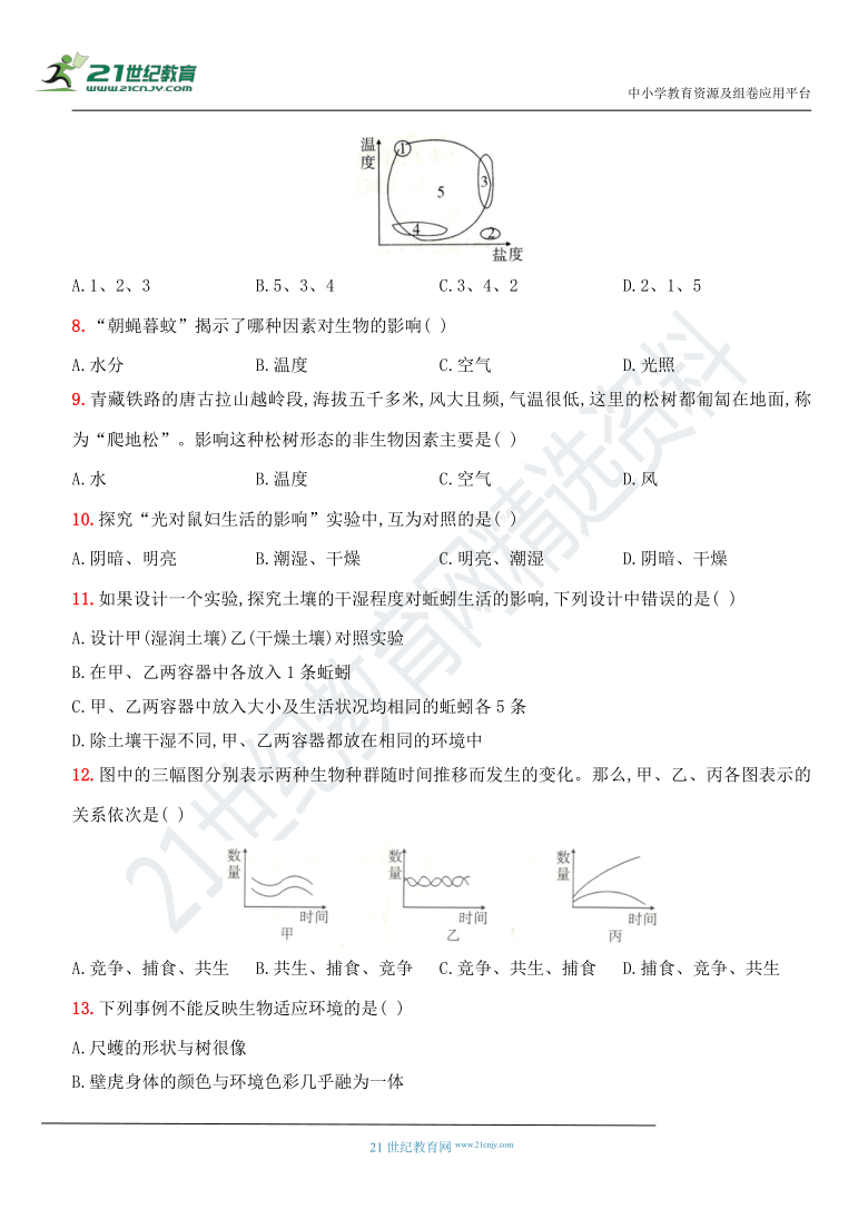 人教版初一上册系列测评卷 第一单元 生物和生物圈（含答案）