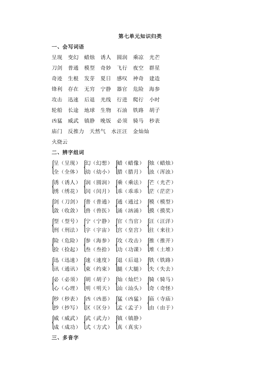 统编版三年级上册第七单元知识归类（素材）