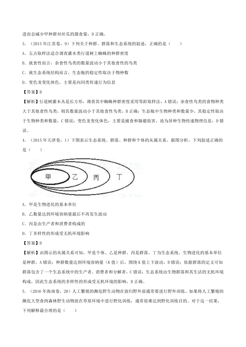 2018年高考生物备考优生百日闯关专题14+生态系统与环境保护