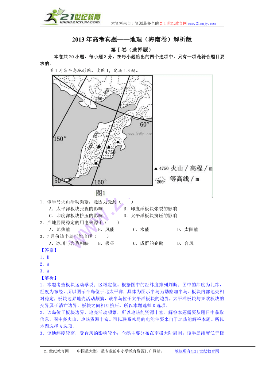 2013年高考真题——地理（海南卷）解析版