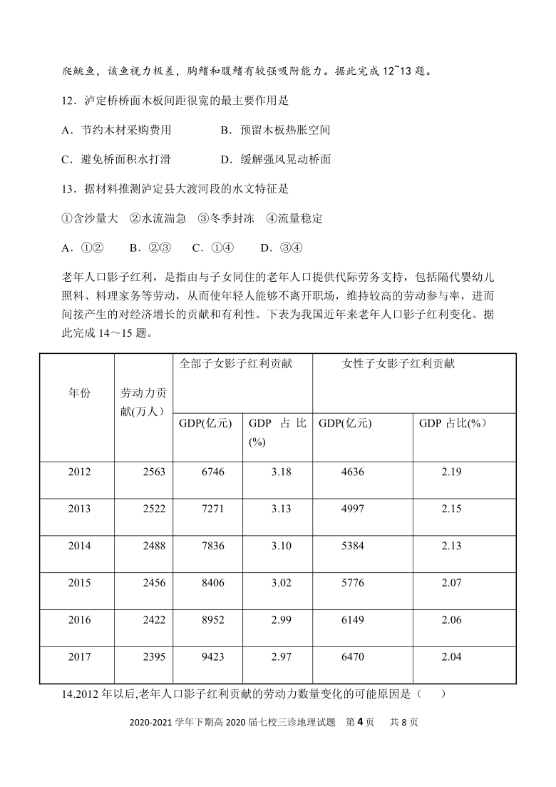 重庆市七校联盟2021届高三下学期5月第三次模拟考试地理试题 Word版含答案部分解析