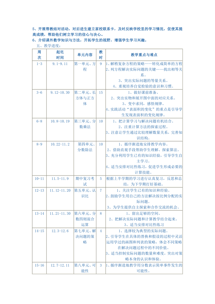 小学数学苏教版六年级上册教学计划及复习计划