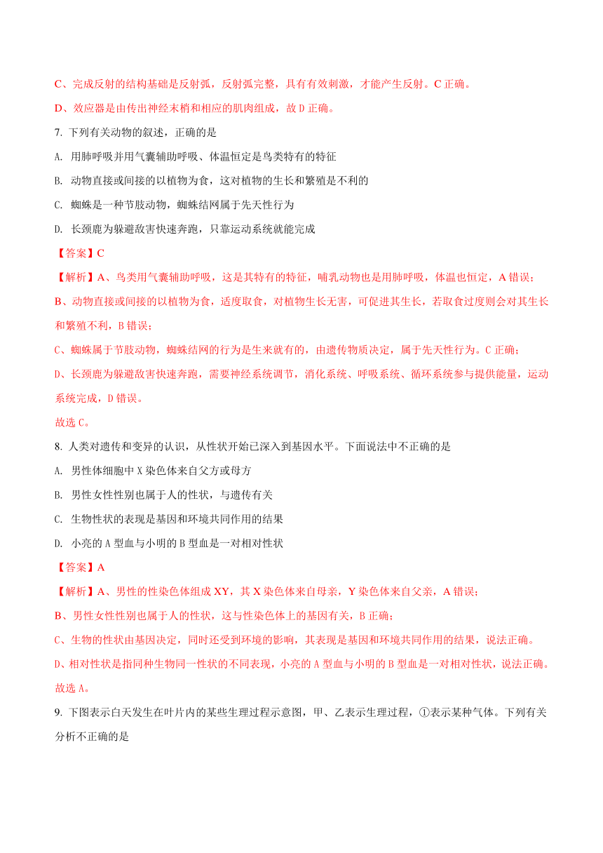 湖北省黄冈市2018年中考生物试题（解析版）