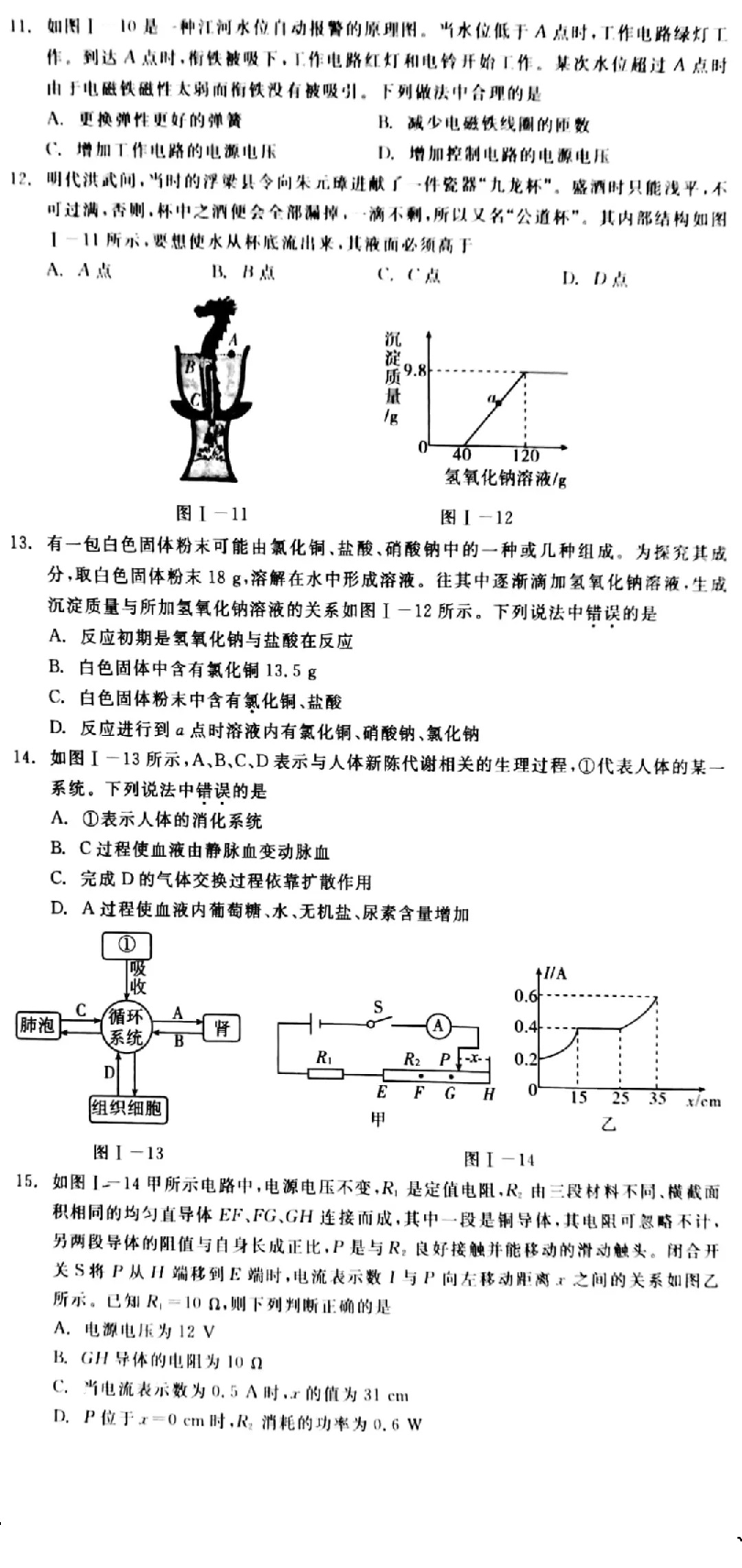 浙江省宁波市2019年初中毕业生学业考试模拟考试科学试题卷（PDF版）