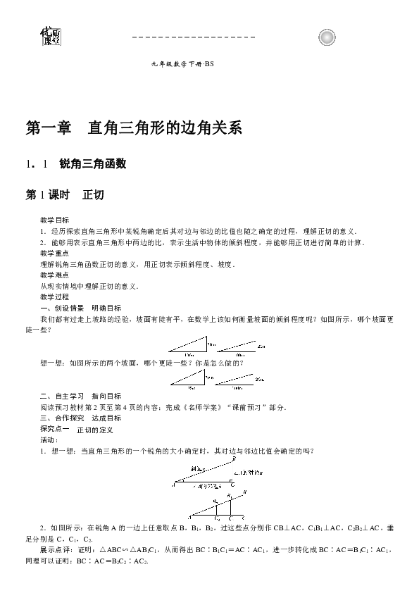 北师大版九年级数学下册全册教案