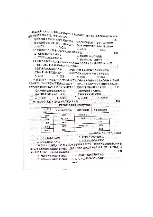 2019年陕西省中考文科综合（政治与历史）试卷（PDF，含答案）