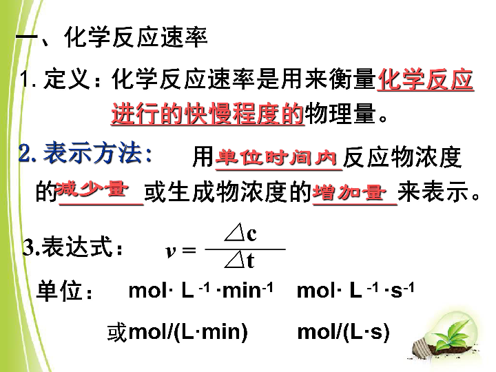 苏教版高中化学必修二 2．1．1 《化学反应速率》 （共28张PPT）