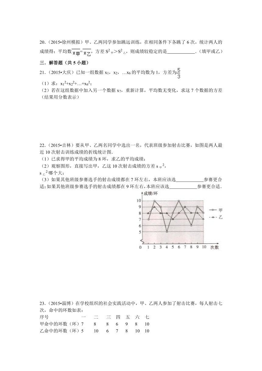 青岛版八年级数学上册第4章4.5方差同步训练题（含答案）