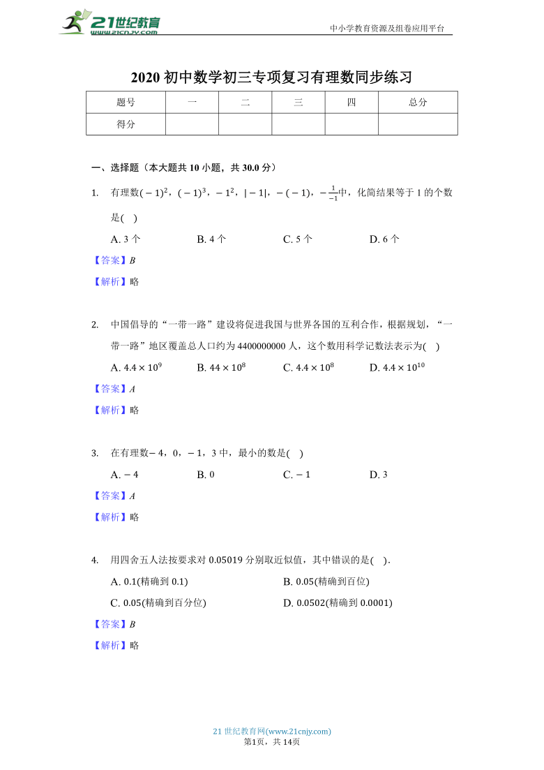 【备考2021】1. 有理数专项复习卷（含解析）