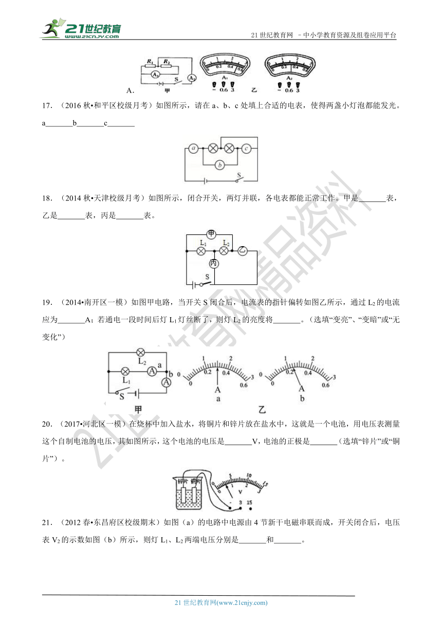 中考物理专题四-含表电路分析和测量（试卷）