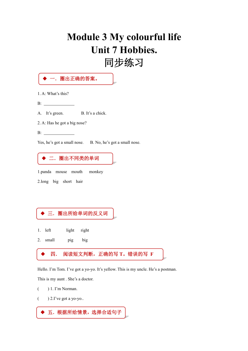 Module 3 My colourful life Unit 7 Hobbies 同步练习（含答案）