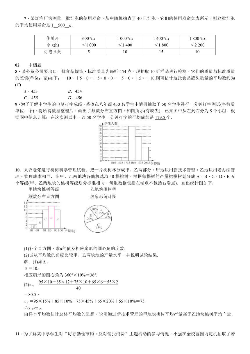 人教版八年级数学下《第二十章数据的分析》课时作业（含答案）