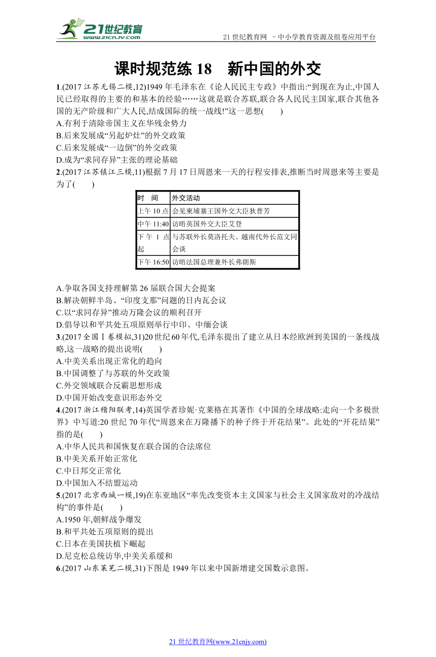 2019历史岳麓版一轮课时规范练18 新中国的外交