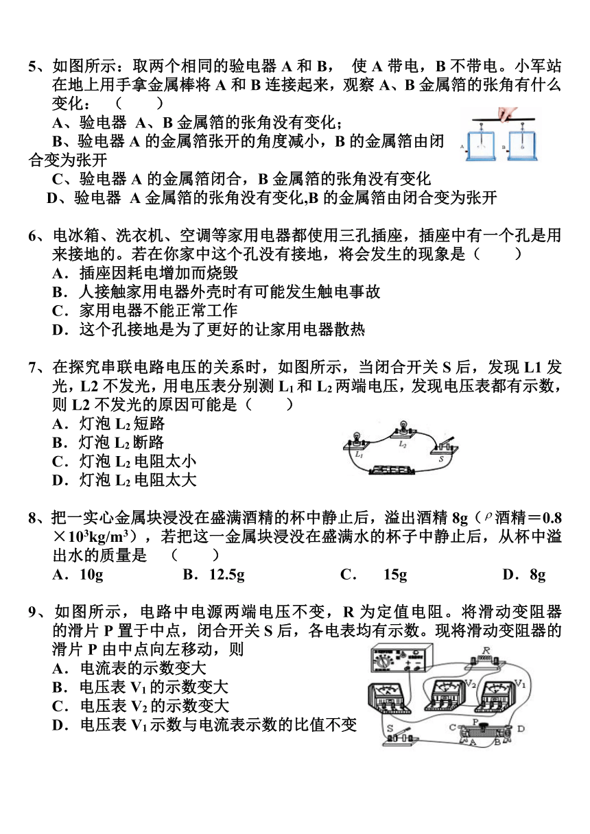 湖北省荆门市东宝区文峰中学2014年3月九年级综合测试物理试题（无答案）