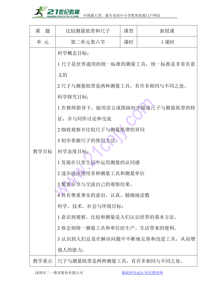 2.7比较测量纸带和尺子 教案