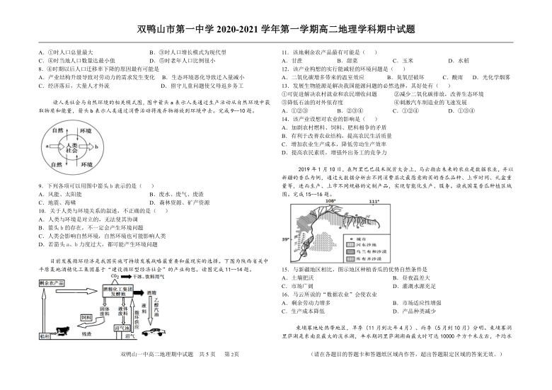 黑龙江省双鸭山市第一高级中学2020-2021学年高二上学期期中考试地理试卷 Word版含答案解析