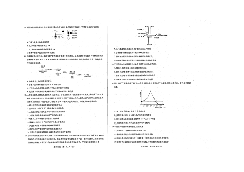 河南省焦作市普通高中2021-2021学年上学期新高三定位考试生物（图片版，无答案）