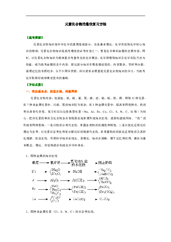 人教版高中化学高三二轮复习资料，补习资料66总复习：元素化合物的最佳复习方法