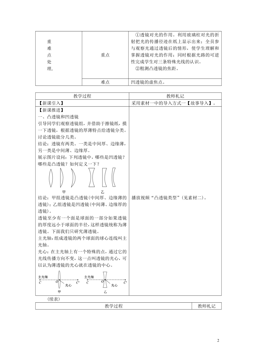 八年级物理上册第五章第1节透镜教学设计（新版）新人教版