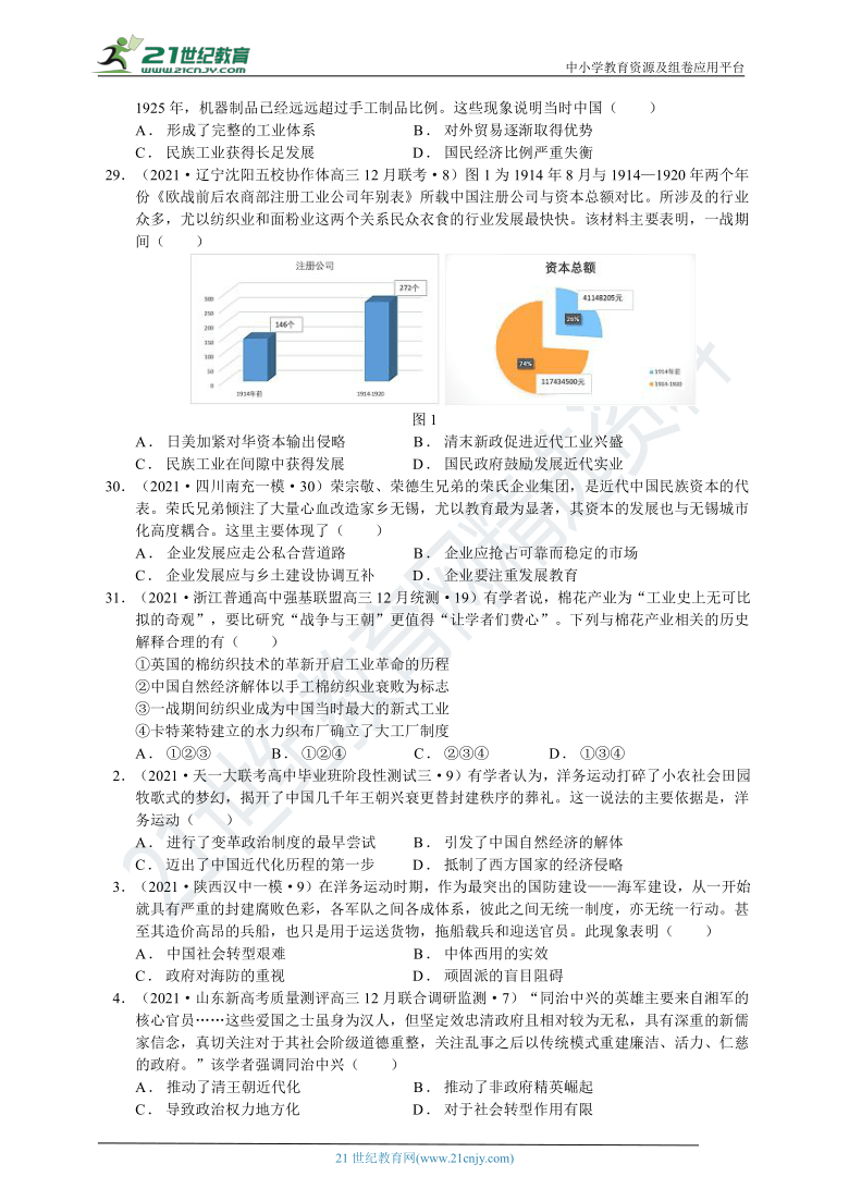 【提分宝典】考点9  近代中国经济结构的变动与近现代社会生活的变迁（含答案解析）--2021年高考全国名校最新历史试题荟萃卷（1月）