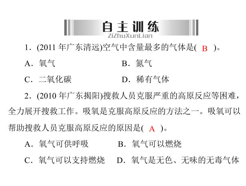 2013年广东省中考化学复习课件： 第10讲 空气 氧气