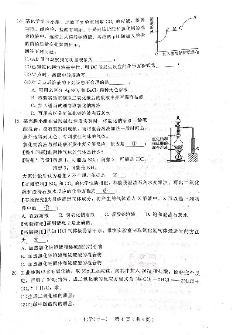 吉林省长春市2021年中考综合学习评价与检测化学试卷十一 （ PDF版含答案）