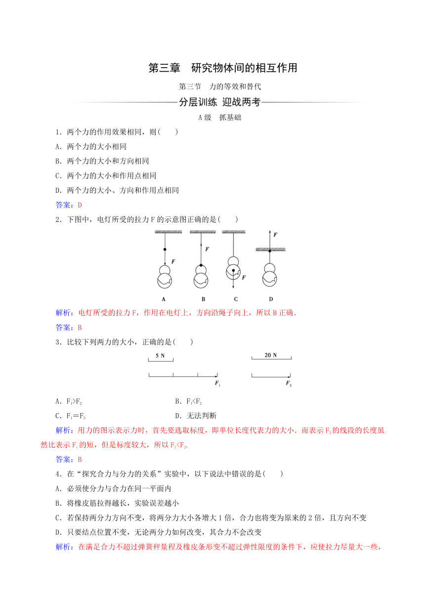 粤教版物理必修1同步测试：第3章 第3节 力的等效和替代