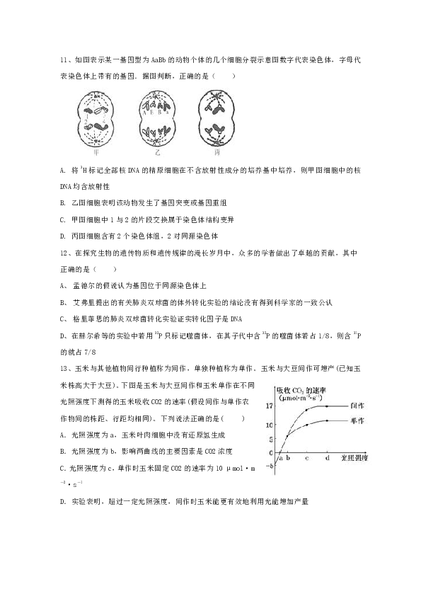 青海省西宁市六校（沈那、昆仑、总寨、海湖、21中、三中）2020届高三上学期期末考试生物试题